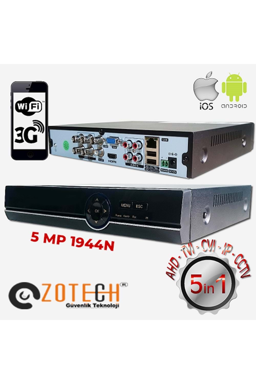 Zotech B04XM5MP 4 Kanal 4CH Ses 5Mpix H265+ XMeye 5in1 DVR